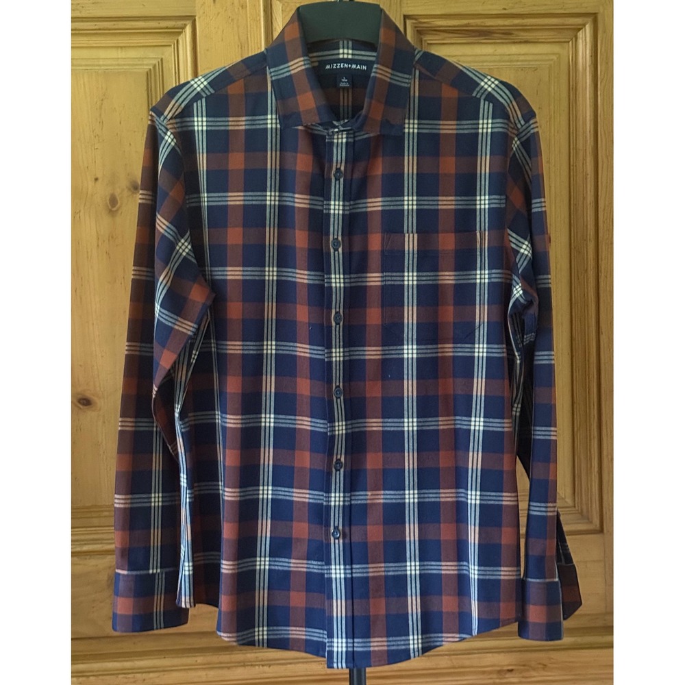 Mizzen+Main City Flannel Navy Rust Plaid Trim Fit 1WS-0759